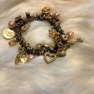 Gold Charm Bracelet with Pearls